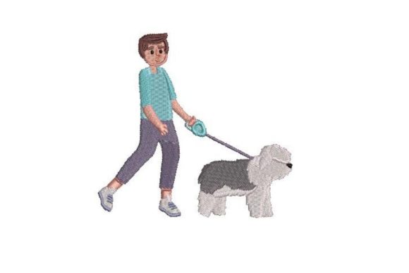 Boy Walking Old Sheepdog
