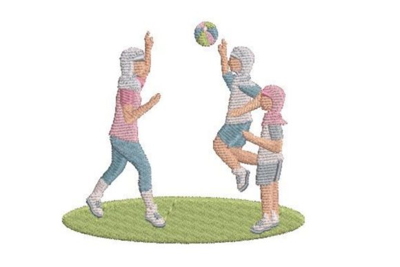 Faceless Mother and Children Playing